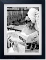 Framed Black and White Canvas Wall Art Woman Reading Newspaper Femisit Print Pai... - Image 2