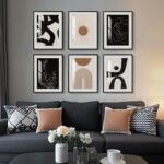 Framed Boho Black and White Brown Modern Abstract Wall Art for Living Room, Set ... - Image 2