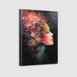Framed Canvas Wall Art Beautiful Woman With Colorful Flowers, White Flowers Head... - Image 2