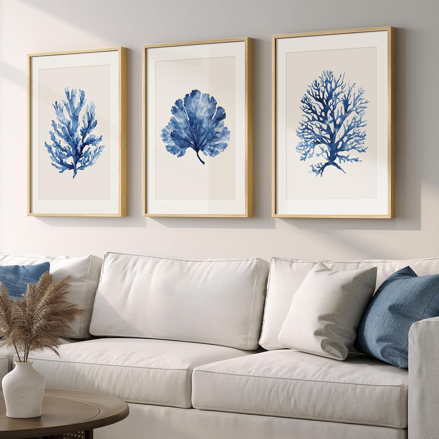 Framed Coastal Coral Wall Art for Living Room, Large Navy Blue Watercolor Coral ... - Image 2
