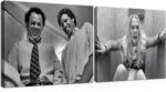 Framed Funny Movie Bathroom Canvas Wall Art Set of 2 – Black and White Vintage C... - Image 2