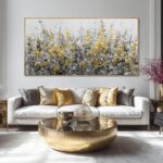 Framed Golden Floral Canvas Wall Art Large 29x58 Inch Grey and Gold Abstract Pai... - Image 2