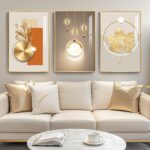 Framed Modern Luxury Gold Wall Art for Living Room, Set of 3 Piece Contemporary ... - Image 2