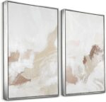 Framed Neutral Abstract Wall Art Set - Pastel Duotone Tan and White Abstract Ill... - Image 2