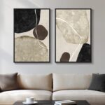Framed Neutral Abstract Wall Art Set of 2, Modern Black Beige Brown Canvas Print... - Image 2