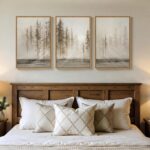 Framed Neutral Tree Set of 3 Wall Art Bedroom, Abstract Modern Rustic Landscape ... - Image 2