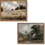Framed Vintage Landscape Wall Art Set of 2, Rustic Farmhouse Field Canvas Wall D... - Image 2