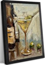 Framed Vintage Olive Martini Glass Cocktail Canvas Wall Art Still Life Bar Cart ... - Image 2