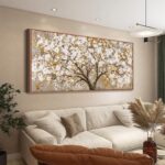 Framed Wall Art Print Gold Tree Of Life Modern Artwork Canvas Painting Gold Tree... - Image 2