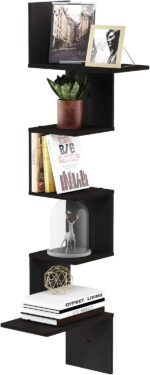Furinno Rossi Wall Mounted Shelves, 5-Tier Rectangle, Espresso/Black - Image 2