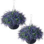GLIDLION Artificial Eucalyptus & Lavender Hanging Basket (2 Pieces) - Realistic ... - Image 2