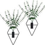GREENTIME 2 Pack Hanging Plants Faux Eucalyptus with Black Diamond Metal Hanging... - Image 2