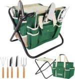GardenHOME 7-Piece Green Gardening Tool Set – Stainless Steel Tools with Wooden ... - Image 2