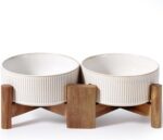 Getstar Ceramic Dog Bowls Set with Acacia Wood Stand, 3.5 Cups Pet Bowls Set of ... - Image 2
