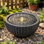 Giantex 18" Round Outdoor Water Fountain with 6 LED Lights, Stone Gray Resin Sph... - Image 2