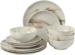 Gibson Home Cloudlight 12 Piece Plates and Bowls Dishes Brown and White - Decora... - Image 2