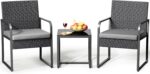 Gizoon 3 Piece Patio Bistro Set, Outdoor Black Wicker Furniture Sets, Modern Rat... - Image 2