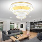 Glam Crystal Ring Chandeliers for Living Room Gold 32in Modern Led Flush Mount C... - Image 2