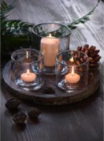 Glass Candle Holder Set 3 Clear Seeded Bubbles Modern Farmhouse Centerpieces Cof... - Image 2