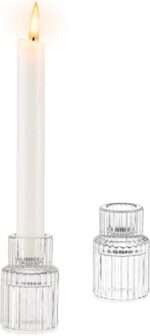 Glass Candlestick Taper Candle Holder: Glasseam Set of 2 Small Candle Holders fo... - Image 2