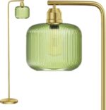 Glass Floor Lamp for Living Room, Modern Standing Lamp with Green Ribbed Glass L... - Image 2