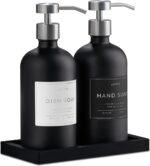 Glass Soap Dispenser Set of 2 (Black) with Silicone Tray | Hand and Dish Soap Di... - Image 2