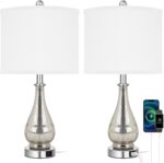 Glass Table Lamps Set of 2, Modern 23.5” High Hand-Applied Silver Mercury Glass ... - Image 2