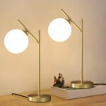 Globe Table Lamp Set of 2, Brass Glass Globe Desk Lamp with Milky White Glass Sh... - Image 2