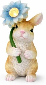 GoGnome Solar Rabbit Garden Statue with LED Flower – Hand-Painted Resin Bunny Fi... - Image 2