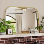 Gold Arched Top Wall Mounted Mirror - 38 x 30 Inch Round Cruved Top Bathroom Van... - Image 2