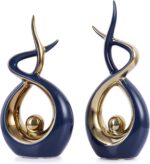 Gold Blue Abstract Ceramic Modern Sculpture, Knick Knacks Statues for Living Roo... - Image 2
