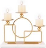 Gold Candle Holders for Pillar Candles with Marble Base 3 Arms Metal Candelabra ... - Image 2