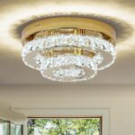 Gold Crystal Chandelier Flush Mount Ceiling Light, 9.8" Surface Mount LED Fixtur... - Image 2