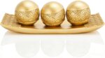 Gold Decorative Orbs with Tray Set, 3Pcs Resin Decorative Balls with Tray, Moder... - Image 2