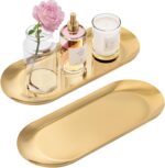 Gold Decorative Tray, 2 PCS Bathroom Vanity Tray for Dresser Counter, Elegant Je... - Image 2