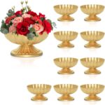 Gold Flower Vases for Centerpieces: Vintage Compote Bowl Vase for Wedding Gold C... - Image 2