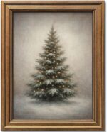 Gold Framed Vintage Christmas Tree Canvas Wall Art Farmhouse Rustic Pine Tree Wi... - Image 2