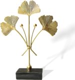 Gold Ginkgo Leaf Sculpture, Modern Metal Leaf Desk Decor with Marble Base, Elega... - Image 2