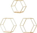 Gold Hexagon Wall Shelves Set of 3 - Floating Metal Shelves for Wall Mounted Dec... - Image 2