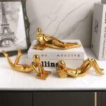 Gold Home Decor Thinker Reading Women Statue for Living Room, Modern Shelf Decor... - Image 2