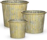 Gold Metal Rustic Flower Pots - 3 PCS Galvanized Planters Rustproof Durable Meta... - Image 2