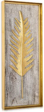 Gold Metal Wall Art with Wooden Base, 15.7"x6.3" Metal Frame Gold Wall Decor wit... - Image 2