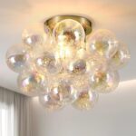 Gold Semi Flush Mount Bubble Chandelier Light Fixture - 19 Hand-Blown Colorful G... - Image 2
