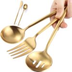 Gold Stainless Steel Serving Utensils Set, 5 Pcs - 10.8 Inch Serving Fork, 10.3 ... - Image 2