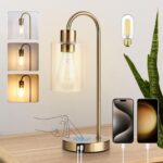 Gold Table Lamp with USB Port, 3 Way Dimmable Touch Control Bedside Lamp, Modern... - Image 2