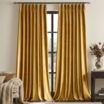 Gold Velvet Pinch Pleated Curtains: 84 Inches Long 2 Panels Set Luxury Living Ro... - Image 2
