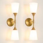 Gold Wall Sconces Set of 2-2-Light Bathroom Sconces Wall Lighting with White Cyl... - Image 2