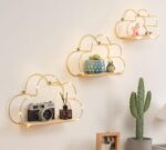 Golden Cloud Shape Floating Shelves with LED Lights Wall Decor,Gold Metal Wire a... - Image 2