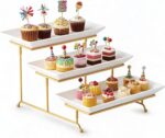 Gomakren 3 Tier Serving Stand with Porcelain Serving Platter Tray - Collapsible ... - Image 2