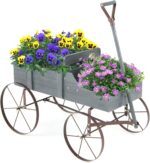 Goplus Wagon Planter, Decorative Wooden Garden Planter with Wheels, 2 Planting S... - Image 2